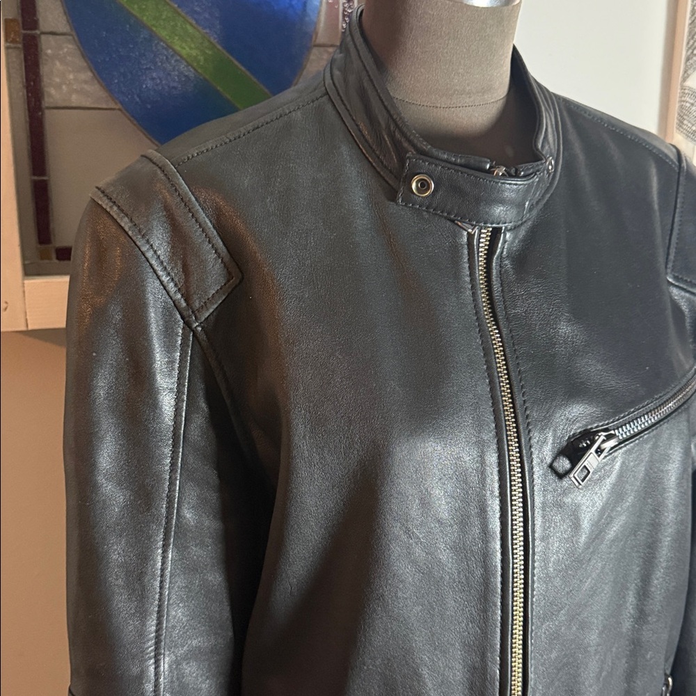 Andrew Marc Black Leather Moto Jacket SZ M - Picture 2 of 11